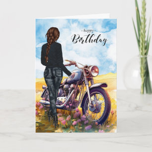 Carte Fleur sauvage de motocyclette Chick Biker Meadow A
