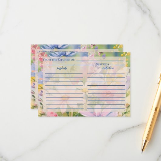 Carte Fleur sauvage de recette d'aquarelle (Devant/Arrière en situation)