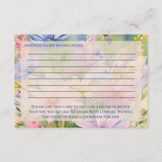 Carte Fleur sauvage de recette d'aquarelle (Dos)