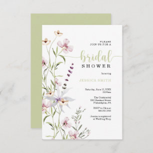 Carte fleur sauvage d'invitation de douche nuptial