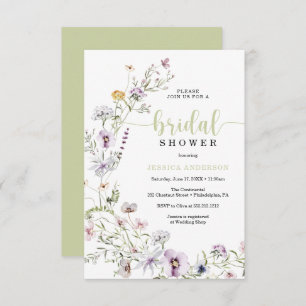 Carte fleur sauvage d'invitation de douche nuptial