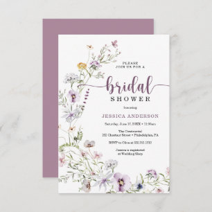 Carte fleur sauvage d'invitation de douche nuptial