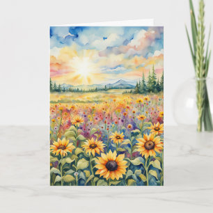 Carte Fleur sauvage et terrain de tournesol Anniversaire