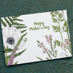 Carte Fleur sauvage feuillue Botanique Fête des Mères