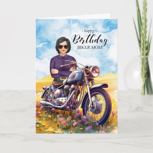 Carte Fleur sauvage Moto Maman Biker Anniversaire (Devant)
