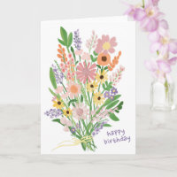Fleur sauvage peint à la main Gouache Joyeux anniv