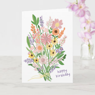 Carte Fleur sauvage peint à la main Gouache Joyeux anniv