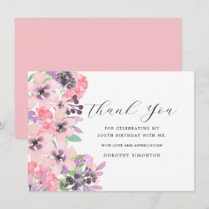 Carte Fleur sauvage rose violet 100e anniversaire Merci