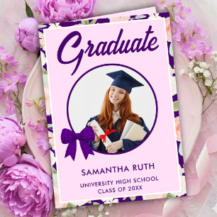 Carte Fleur Sauvage Ruban Gingham Violet Photo Remise de