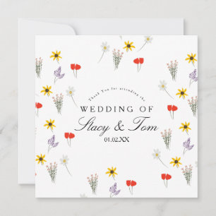 Carte Fleur sauvage simple main tiré Merci Mariage