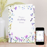 Carte Fleur sauvage violet délicieuse Florale Anniversai<br><div class="desc">Simple et délicate, cette jolie carte d'anniversaire fleur sauvage violette est décorée à l'intérieur comme à l'extérieur avec des fleurs sauvages aquarelles. Vous pouvez personnaliser l'avant et le message à l'intérieur. L'élégante typographie féminine sur le devant lit actuellement le nom Joyeux anniversaire et vous pouvez le modifier avec un nom...</div>