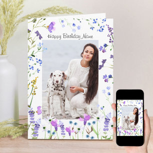 Carte Fleur sauvage violette Photo d'anniversaire floral