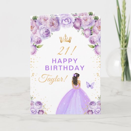 Carte Fleur violet Brunette Cheveux fille Joyeux anniver (Devant)