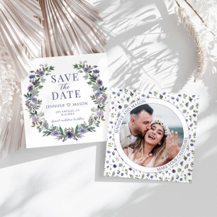Carte Fleur violette Enregistrer l'invitation photo Date