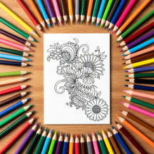 Carte Fleurie à Colorier de Style Doodle