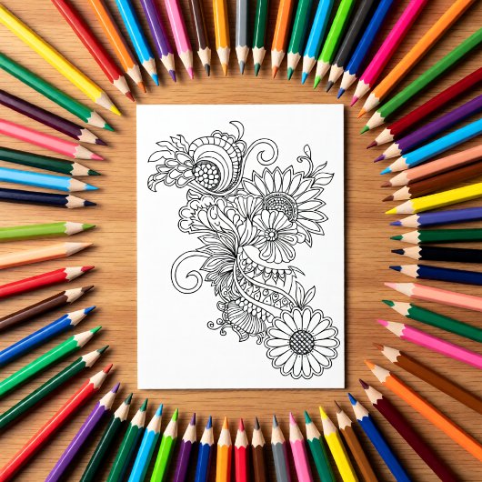 Carte Fleurie à Colorier de Style Doodle
