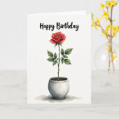 Carte Fleurie Anniversaire Rouge (Fleur jaune)