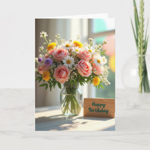 Carte Fleurie Daisy et Rose Rayée