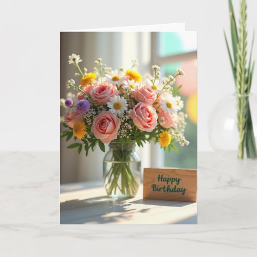 Carte Fleurie Daisy et Rose Rayée (Devant)