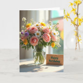 Carte Fleurie Daisy et Rose Rayée (Fleur jaune)