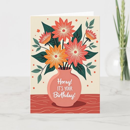 Carte Fleurie d'Anniversaire Hourra (Devant)