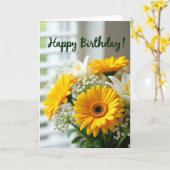 Carte Fleurie d'Anniversaire Joyeuse (Fleur jaune)