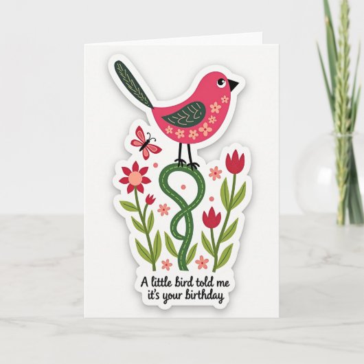 Carte Fleurie Oiseau Rose Doux (Devant)