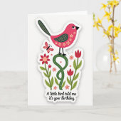 Carte Fleurie Oiseau Rose Doux (Fleur jaune)