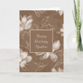 Carte Fleurs Abstraites Marron Blanc Anniversaire (Devant)