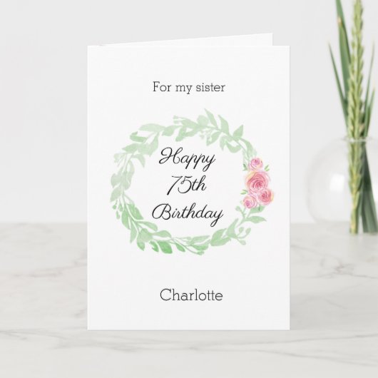 Carte Fleurs aquarelle 75e anniversaire  (Devant)