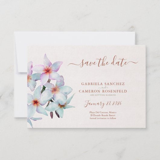 Carte Fleurs Aquarelle Frangipani Mariage Terre Cuite (Devant)