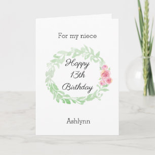 Carte Fleurs Aquarelle Personnalisées pour les 13 Ans de
