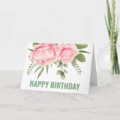 Carte Fleurs aquarelle roses, joyeux anniversaire (Devant)