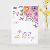 Carte Fleurs aquarelles adorables Papillons (Fleur jaune)