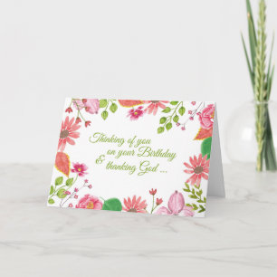 Carte Fleurs aquarelles Anniversaire, Religieux