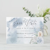 Carte Fleurs aquarelles bleu poussiéreux (Debout devant)