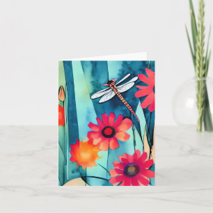 Carte Fleurs aquarelles et libellule personnalisables