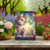 Carte Fleurs Aquarelles Fantaisistes Chat Maman Fête des