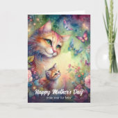 Carte Fleurs Aquarelles Fantaisistes Chat Maman Fête des (Devant)