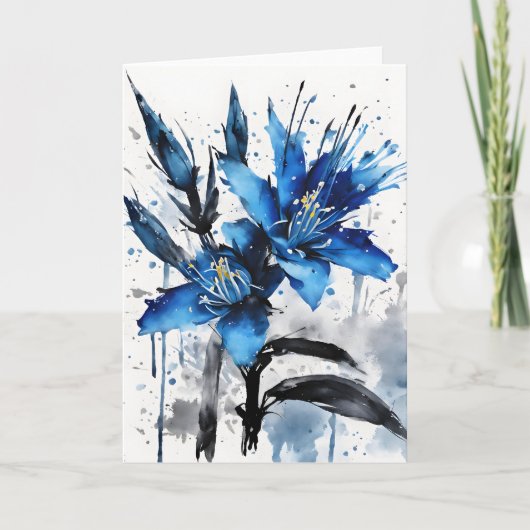 Carte Fleurs aquarelles - Puya bleue (Devant)