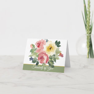 Carte Fleurs aquarelles rose et jaune personnalisables n