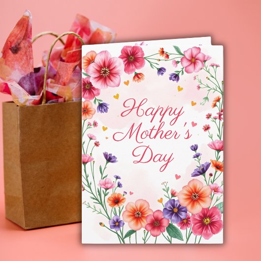 Carte Fleurs aquarelles roses Photo Fête des mères