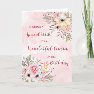 Carte Fleurs aquarelles roses pour l'anniversaire d'une