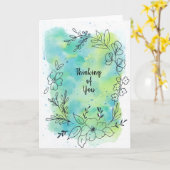 Carte Fleurs aquarelles sarcelle bleue à votre pensée ca (Fleur jaune)