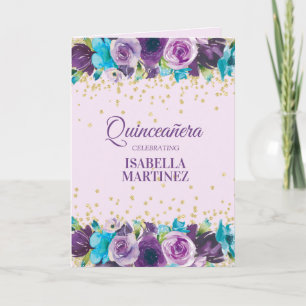 Carte Fleurs aquarelles violettes et bleues pour photo d