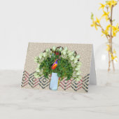Carte Fleurs avec Oiseau et Poème (Fleur jaune)