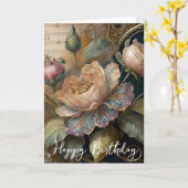 Carte Fleurs baroques anniversaire (Fleur jaune)