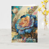 Carte Fleurs baroques anniversaire (Fleur jaune)