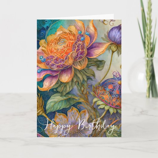 Carte Fleurs baroques anniversaire (Devant)