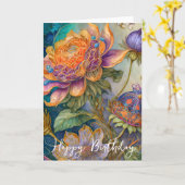 Carte Fleurs baroques anniversaire (Fleur jaune)